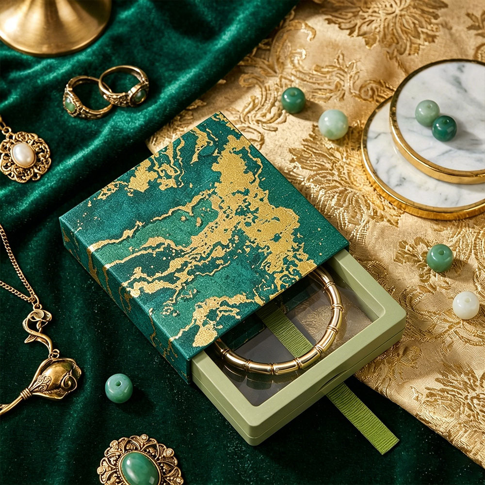 In Stock Gold-Plated Jewelry Box PE Film Storage Box Crystal Bracelet Packaging Box Drawer Suspension Box Beaded Bracelet Box