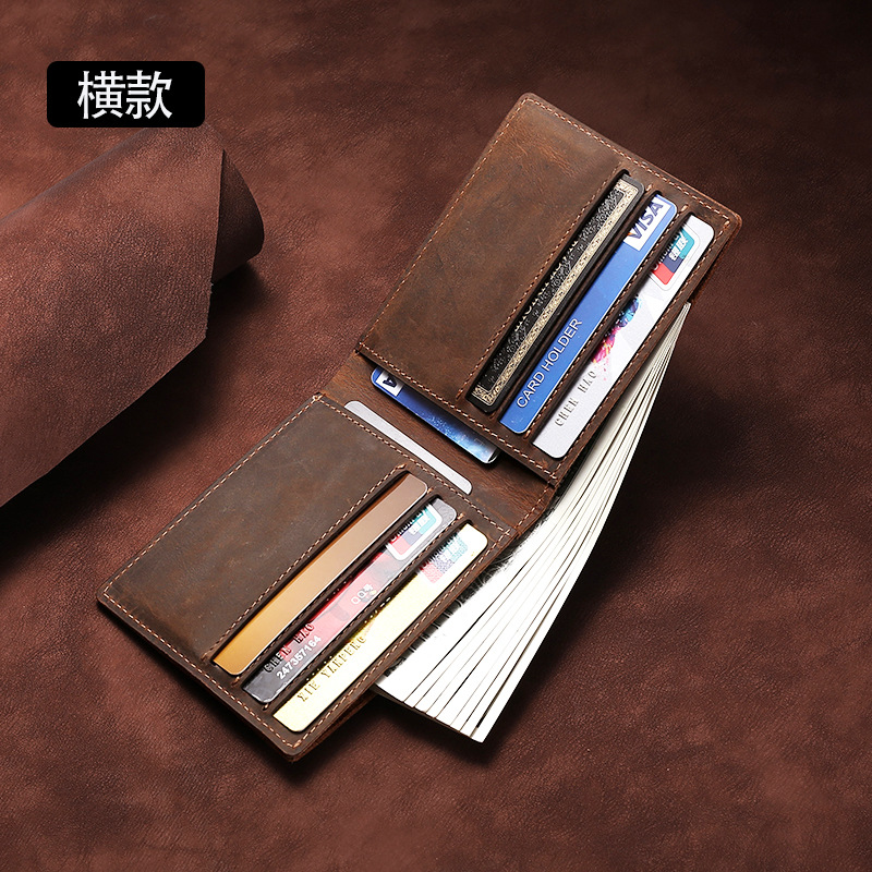 Crazy Horse Genuine Leather Men's Short Wallet with Retro Multifunctional Card Holder