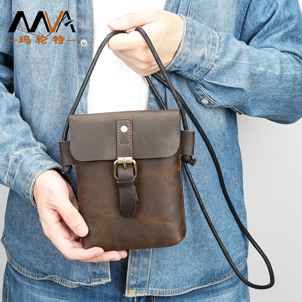 Echte Leder Crossbody Tasche Handytasche Mini kleine Tasche Schulter Handytasche Vollnarbenleder weiches Leder Premium Schultergurt Tasche für Herren - 4