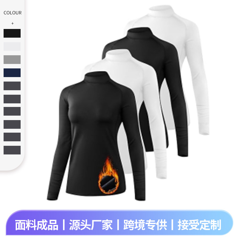 Women's Autumn Winter Running Top, Half Turtleneck, Fleece-Lined Long Sleeve