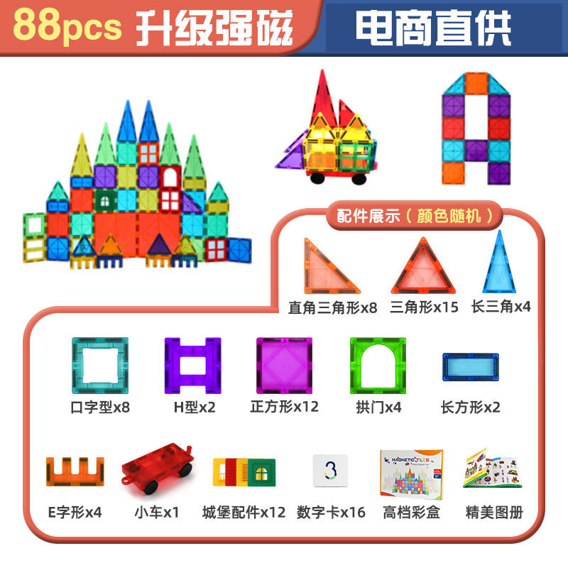 Large Color Window Magnetic Tiles Building Block Set, Early Education - 11