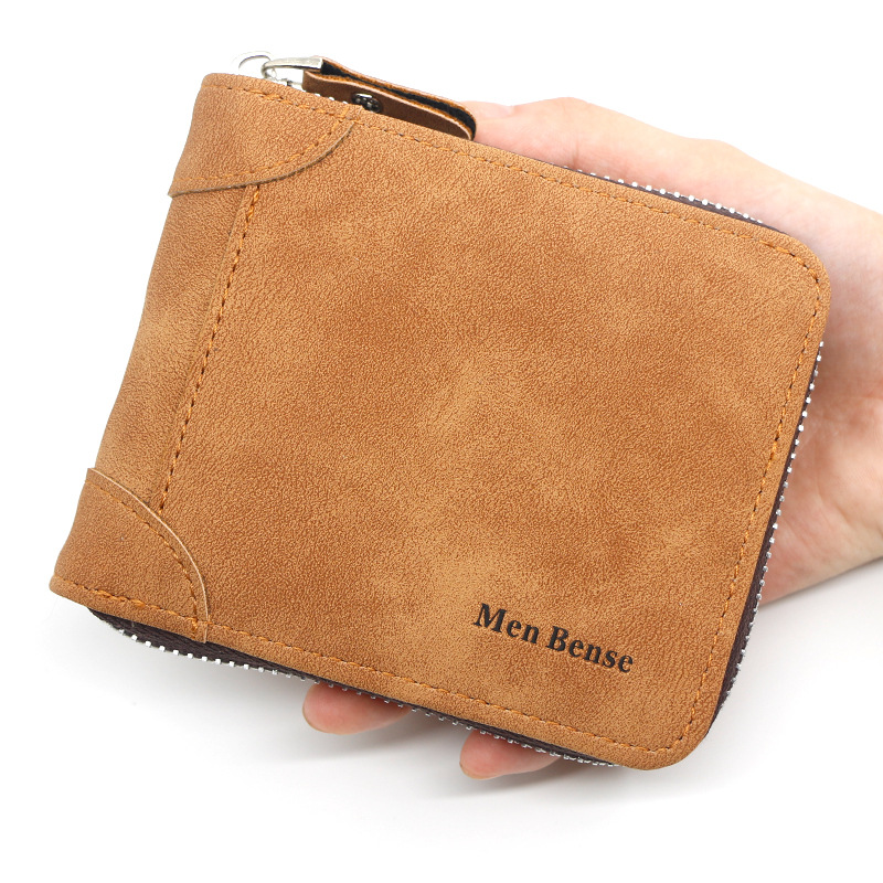 Personalized Men's Wallet Short Zipper Bi-fold Men's Wallet Retro Matte PU Coin Purse Wholesale from Manufacturer