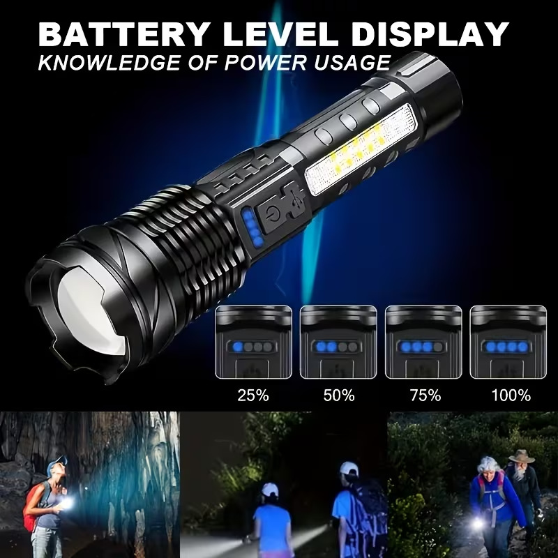 Cross-border A76 High-Power Flashlight, Rechargeable, Long-Lasting, Outdoor, Multifunctional, Long-Range Lighting Torch with Work Side Light