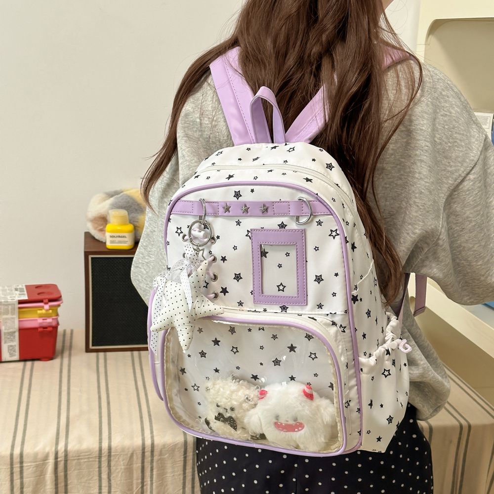 2026 neues Modell Cartoon Stern Rucksack für Damen Schüler Doppelschulter Rucksack niedlich transparent Puppe Tasche einfach großes Fassungsvermögen Schultasche - 1
