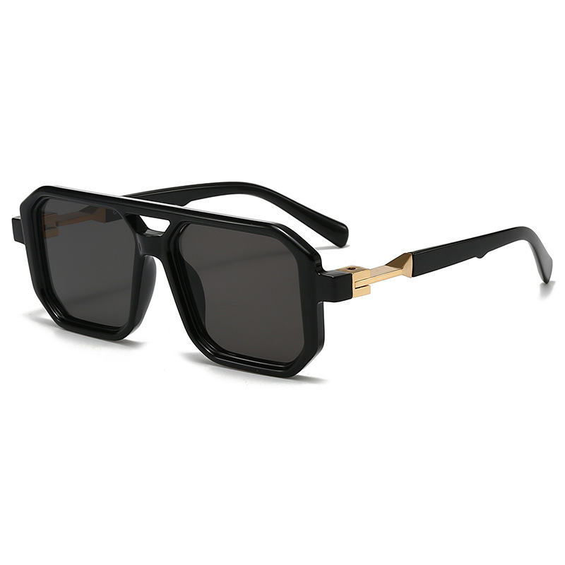 Retro Square Frame Double Bridge Sunglasses for Men and Women
