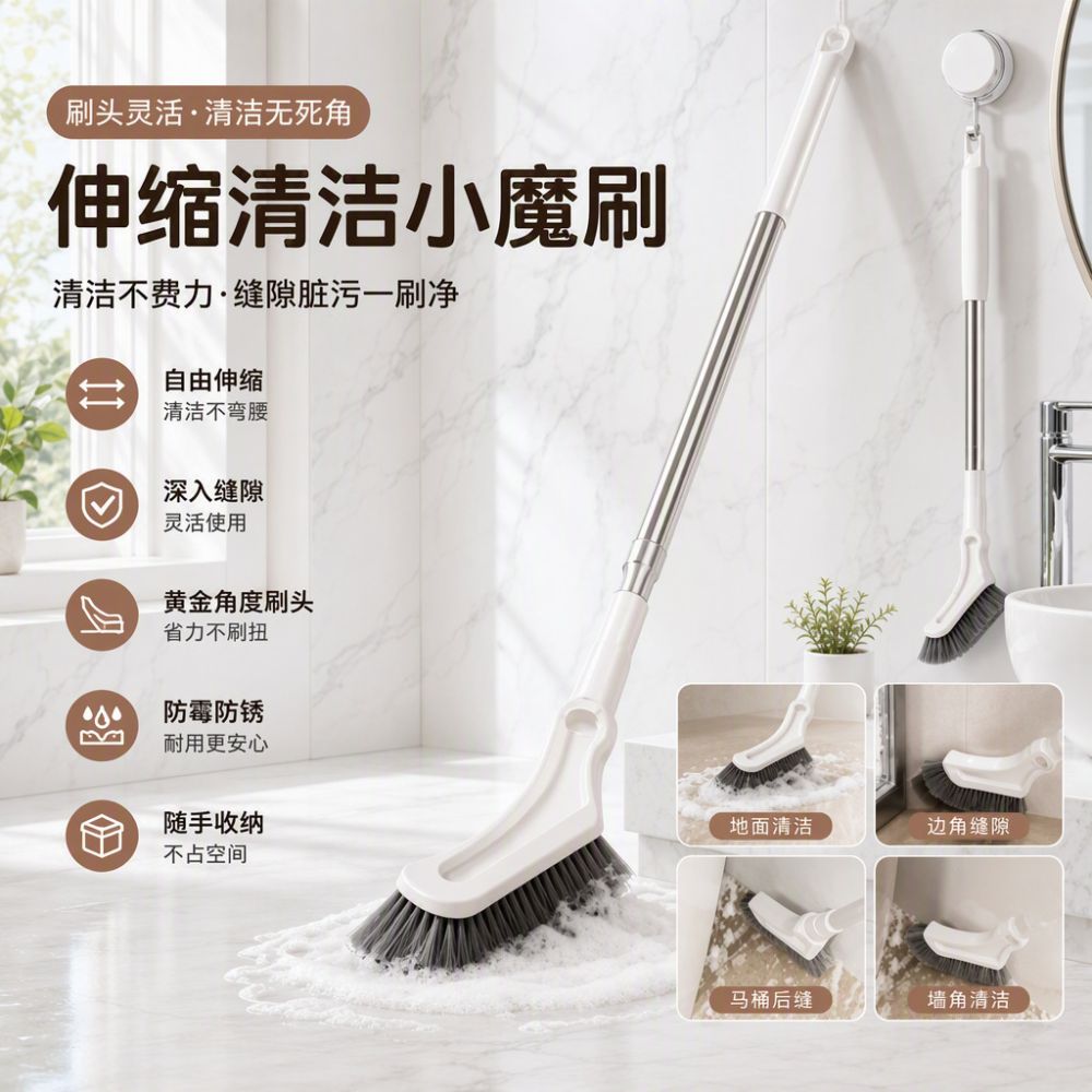 Telescopic Long Handle Gap Cleaning Brush for Window Tracks and Floor Gaps - 1