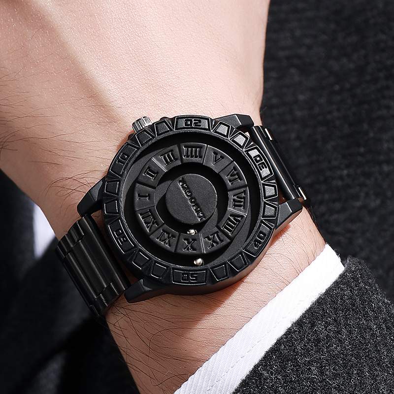Herren-Quartz-Uhr, Magnetkugel-Design, Stahlarmband - 1
