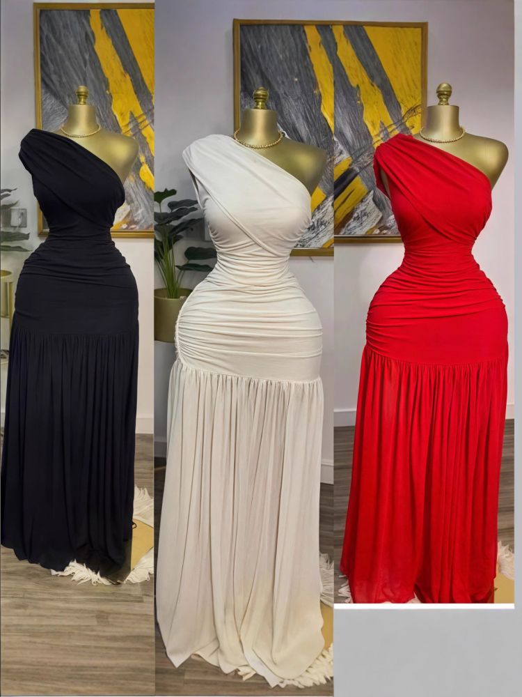 Women's Long Dress, 2025 Spring, Solid Color Sleeveless, Asymmetric Neckline, Side Slit