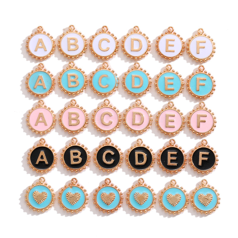 DIY-Schmuck Legierungsanhänger, rund, 26 Buchstaben, W385