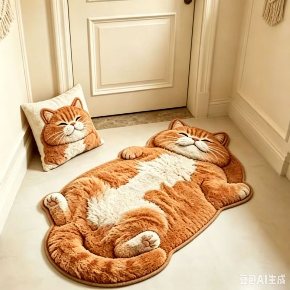Realistic Cat Imitation Cashmere Bath Mat, Thick Absorbent Bedroom Rug