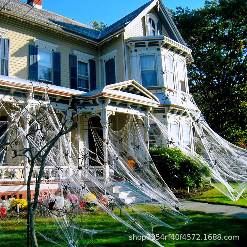Halloween Spider Web and Spider Cotton Haunted House Decor Set