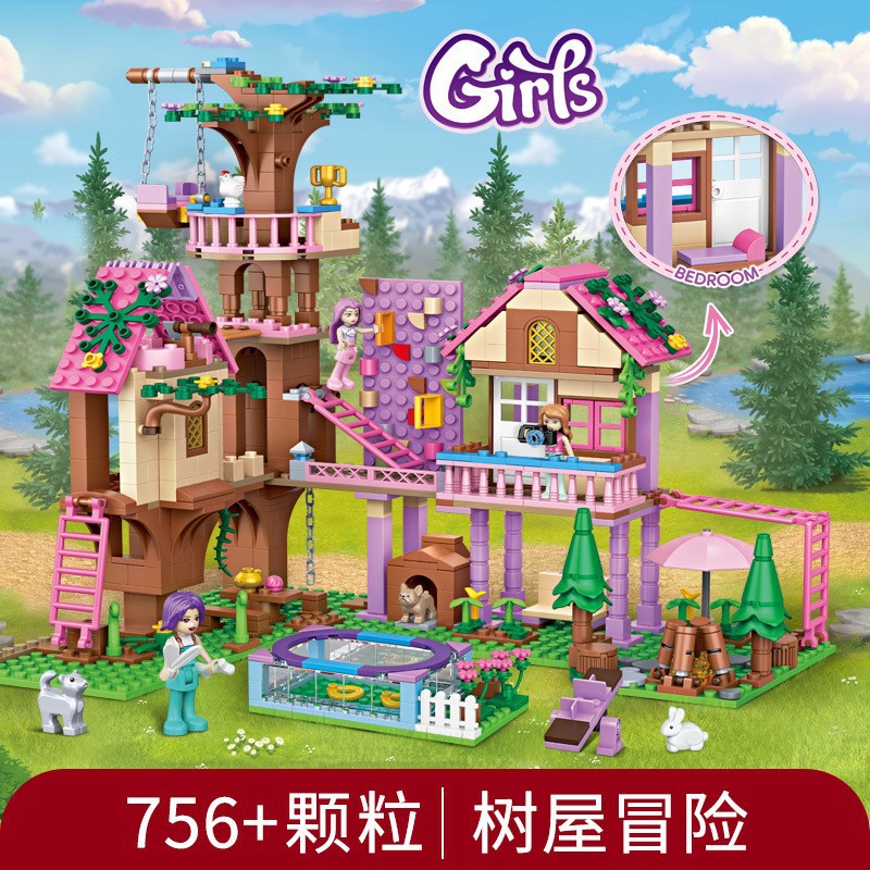 Girls' Treehouse Adventure Building Block Set, Seaside Princess Villa
