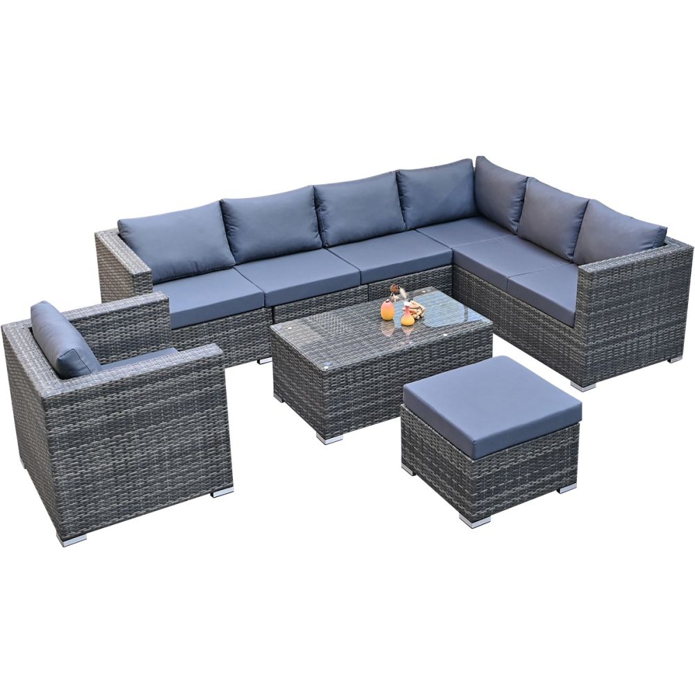 Scandinavian outdoor leisure furniture, outdoor rattan sofa, garden courtyard balcony waterproof and sun-proof sofa and rattan chair set.