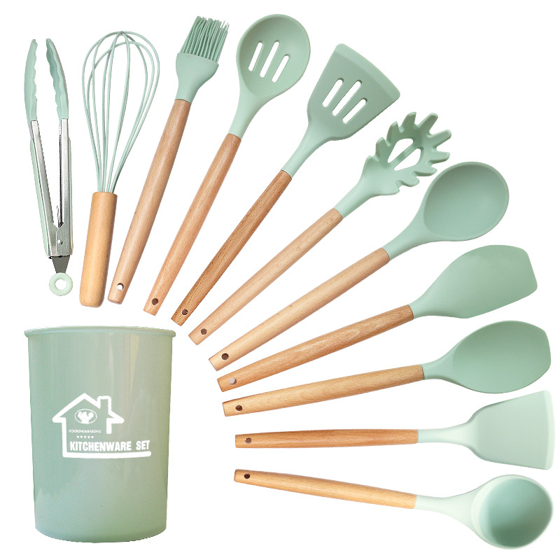 Silikon-Küchenutensilien-Set 12-teiliges Set Silikonspatel Suppenlöffel Antihaft-Pfanne Lebensmittelqualität-Silikonspatel Home-Typ Silikon-Küchenutensilien - 12