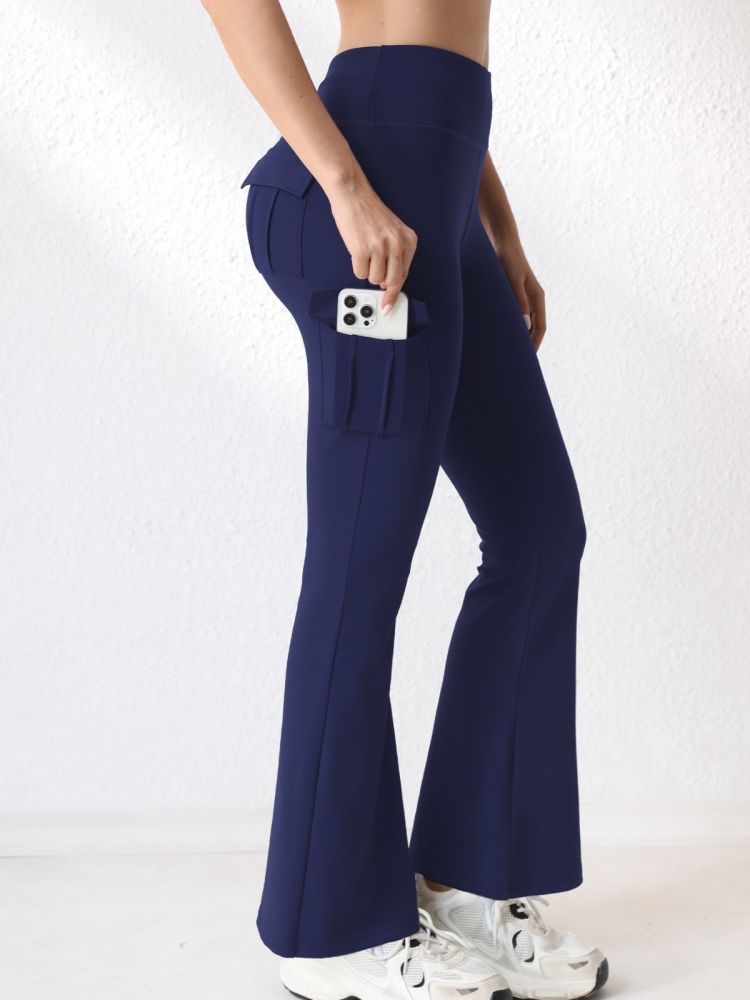Best Seller Spor Kadın Tulum Pantolon Cepli Yüksek Bel Kargo Yoga Pantolonu Spor Salonu Dış Mekan Kot Flare Taytlı Yeni Model