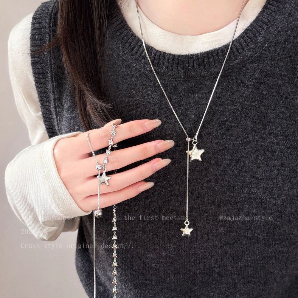 Star necklace, long length, adjustable, sweater chain - 1