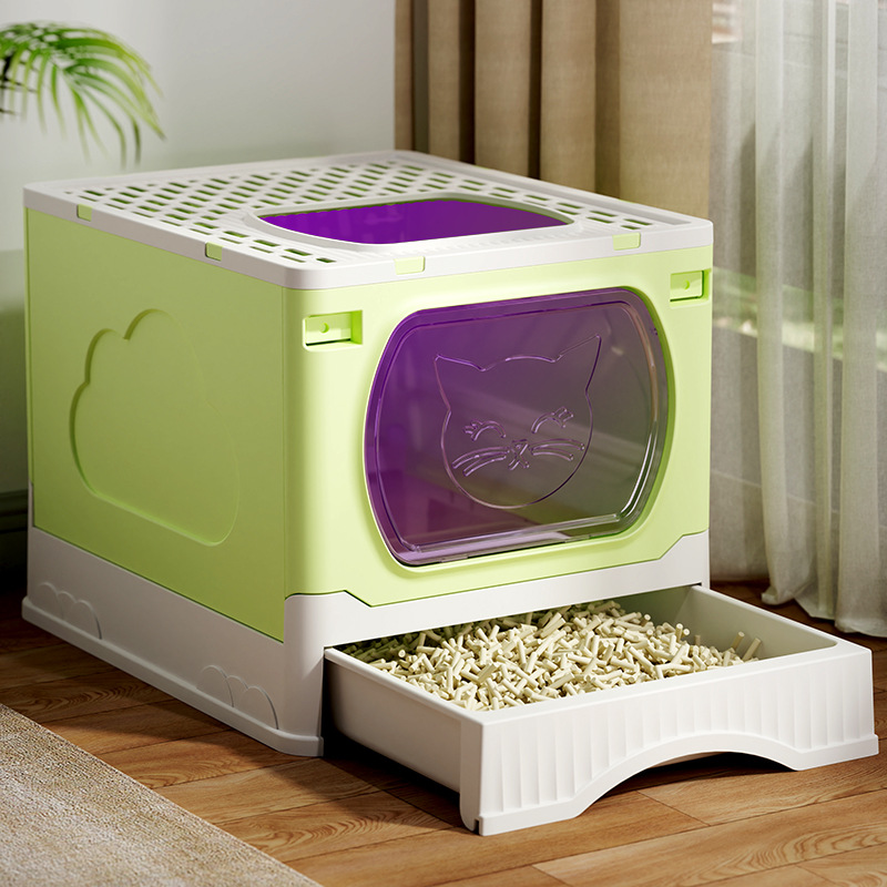 Foldable Extra Large Cat Litter Box, Fully Enclosed Top-Entry Splash-Proof Cat Toilet, Extra Large Cat Supplies for Pets