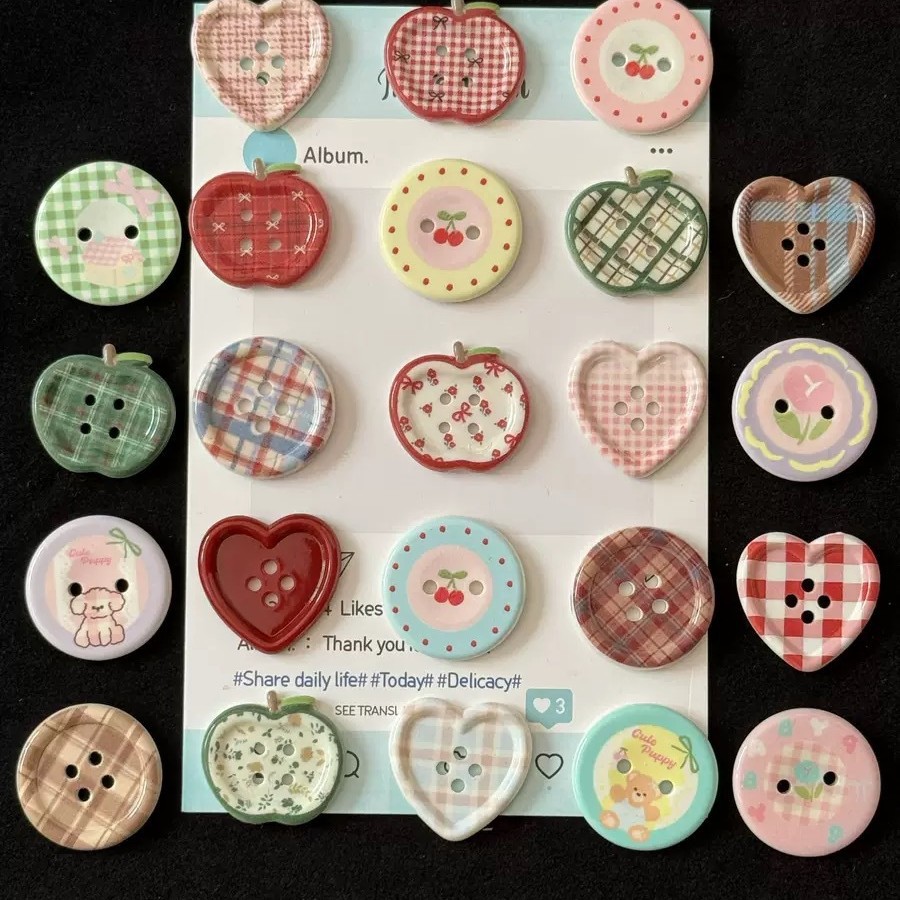 Renkli retro ekose DIY süs düğmesi karışık paket