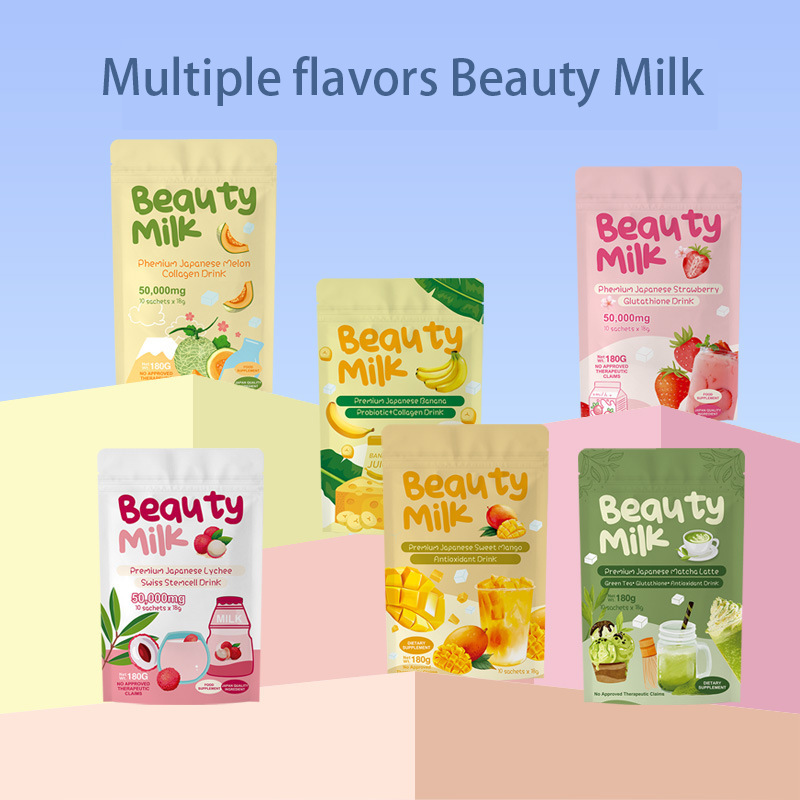 Lychee Flavored Beauty Milk and Strawberry Collagen Powder