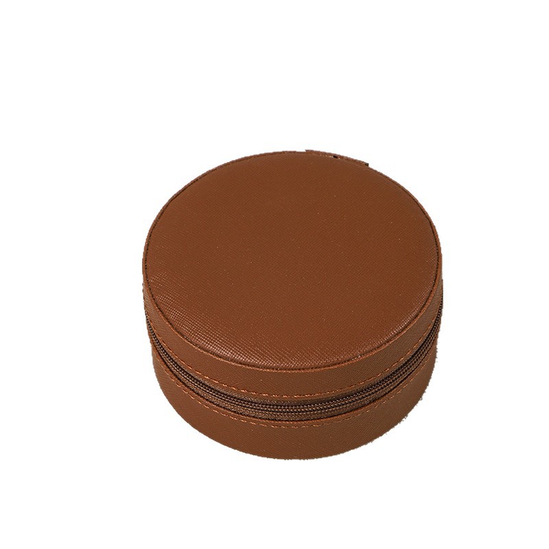Trend Setter Minimalist Yuvarlak Takı Saklama Kutusu Fermuarlı Küpe Yüzük Kutusu Kişisel Seyahat Aksesuar Kutusu Stokta - 6