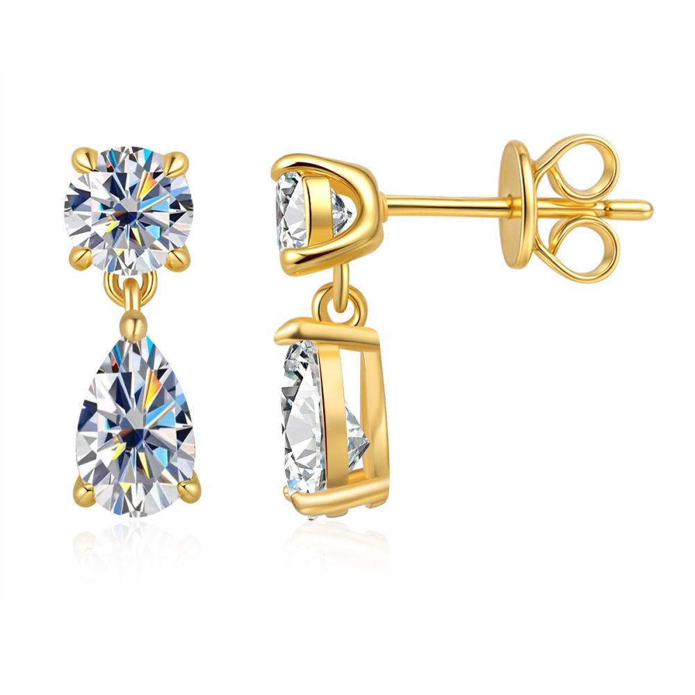 925 Sterling Silver Water Drop Moissanite Stud Earrings, 18K Gold Plated Pear Cut