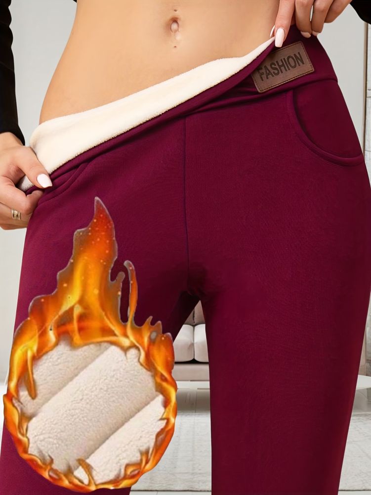 Winter-Yoga-Leggings mit Lammfell, hoher Bund, Fleecefutter, warm