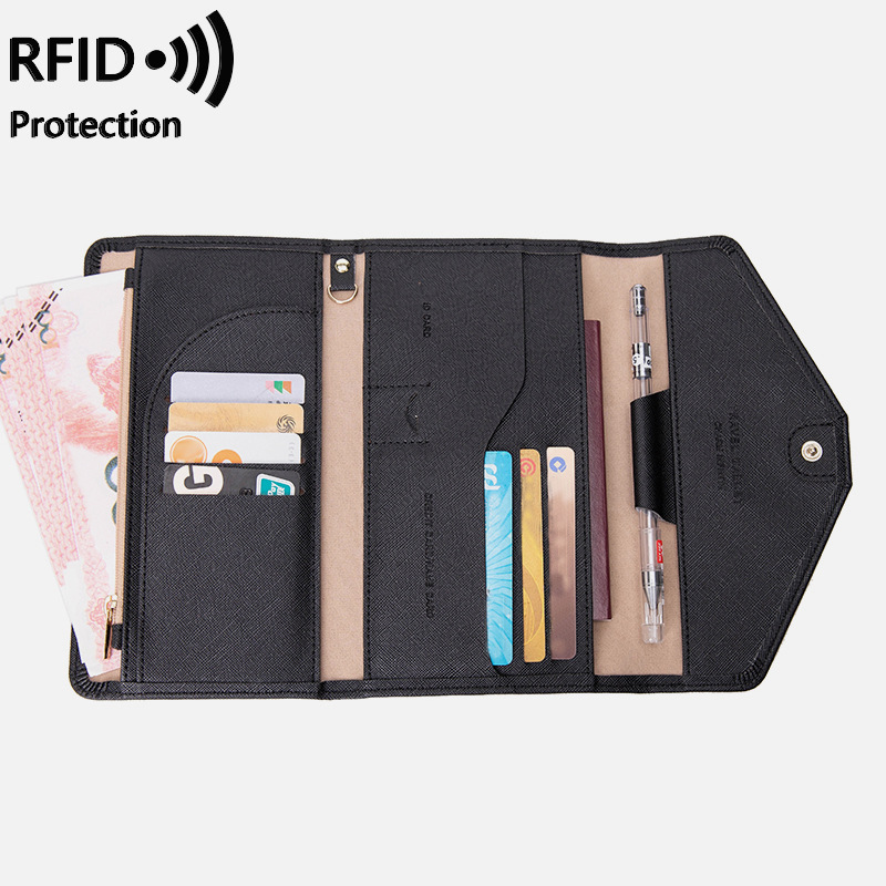 RFID passport wallet, trifold, leather, travel size