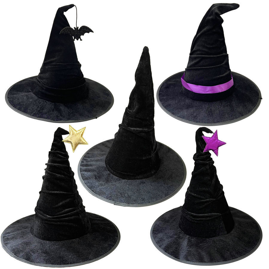 Halloween Witch Hat Black Velvet Witch Hat Wizard Headpiece Magician Witch Cap Party Hat Headwear