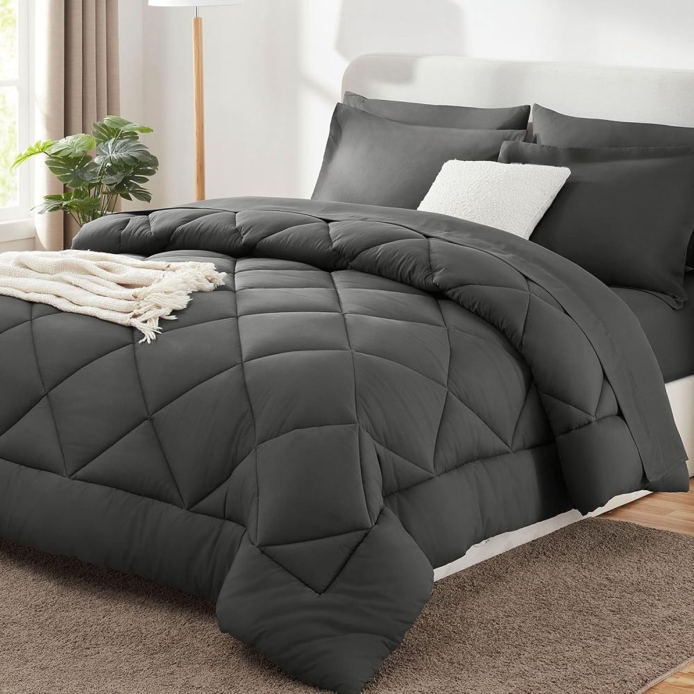 Brushed Diamond Quilted Comforter and Pillowcase Set, 3 Pieces, Multiple Colors