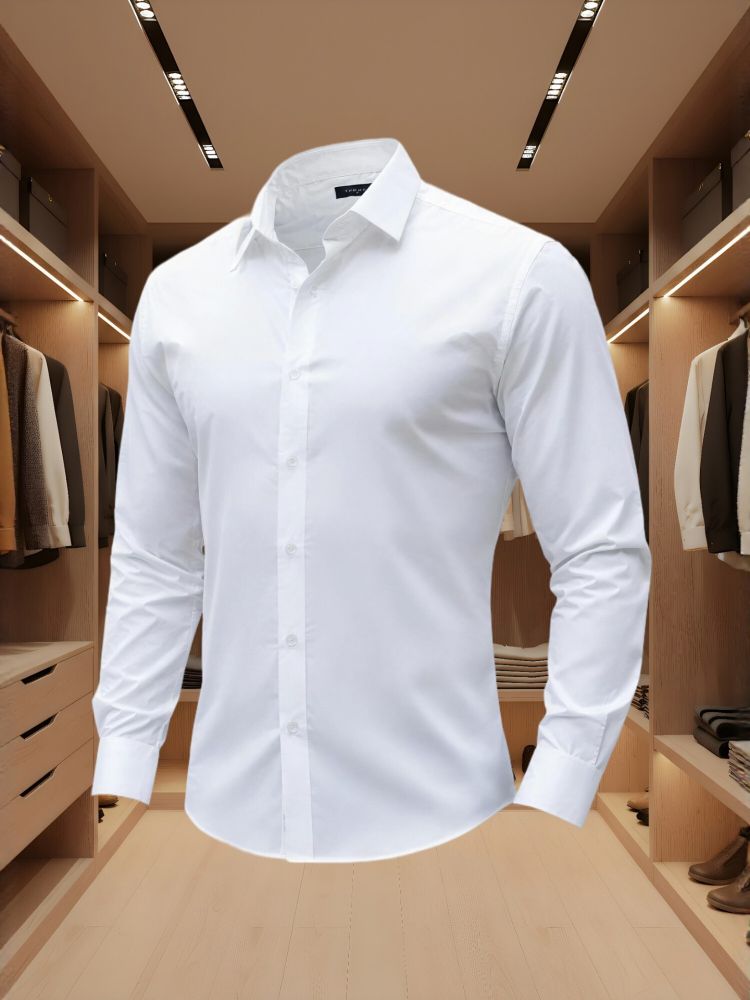 Cross-border Best-Selling Four-Way Stretch Men's Shirt Long Sleeve Solid Color Men's Clothing Dress Shirt Non-Iron Formal Long Sleeve Cross-Border Hot Item