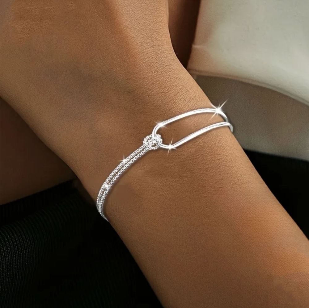 Cross-border best-selling Temu product: unique electroplated 925 knotted double chain bracelet for women.