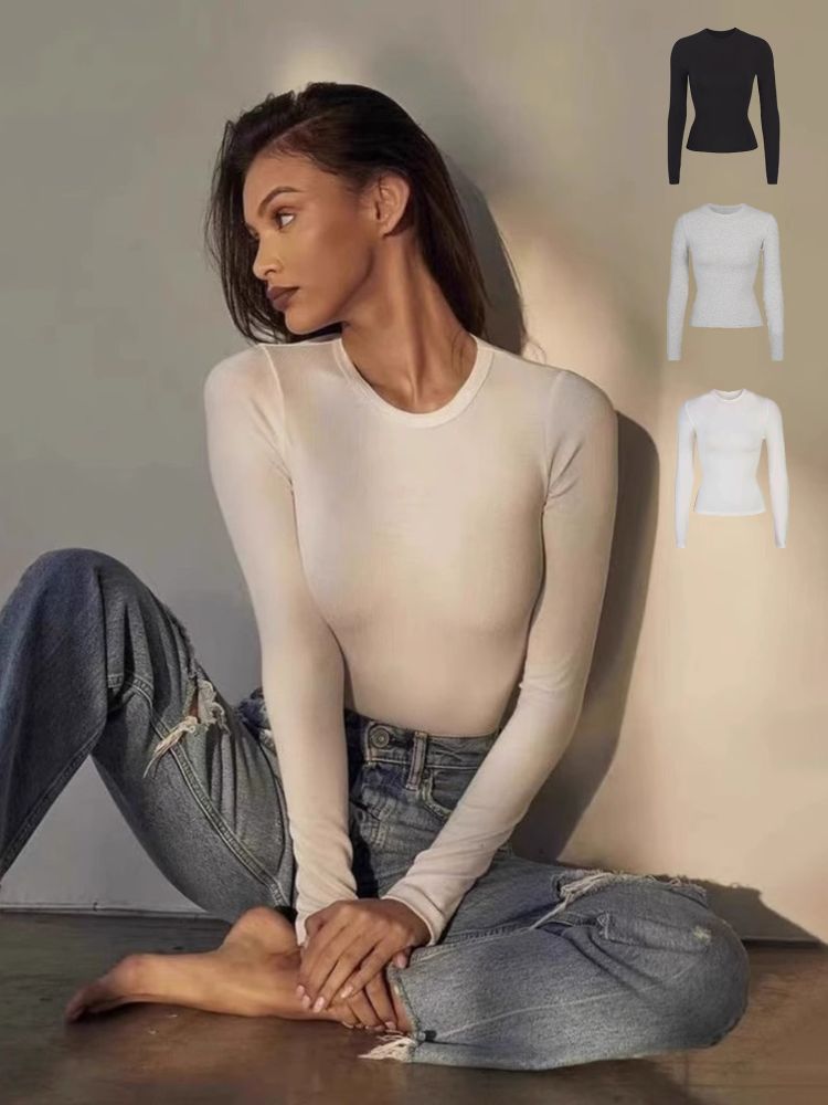 SKIMS-Style Modal Stretch Slim-Fit Long Sleeve Women's Base Layer Top, Hourglass Waist