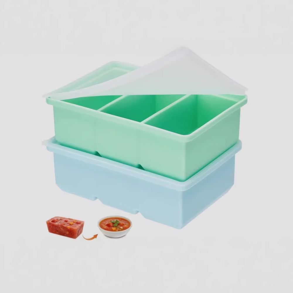Factory direct supply large size 3-hole silicone ice cube mold with lid DIY creative three-compartment ice mold snow kitchen ice making mold - 2