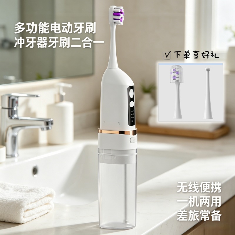 Electric toothbrush with water flosser combination