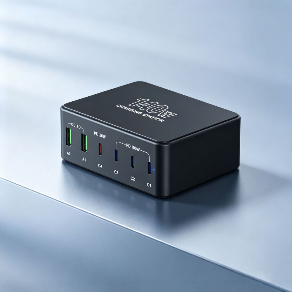 140W GaN Multi-Port PD Fast Charger, Desktop Charging Station
