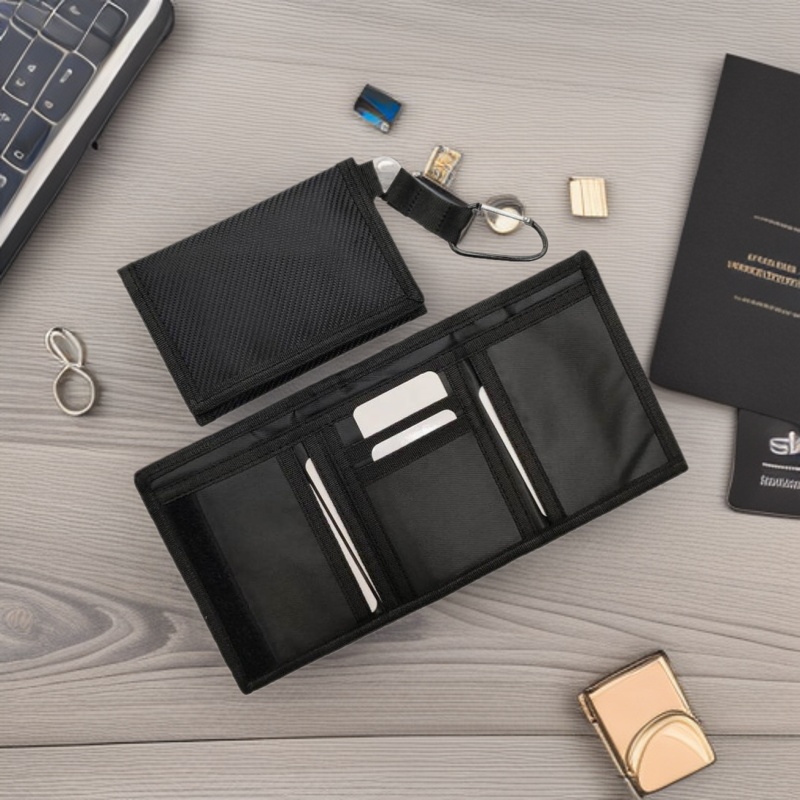 Anti-Diebstahl-Herrenbrieftasche mit Karabiner, Oxford-Stoff, Reißverschlussfach und Karte