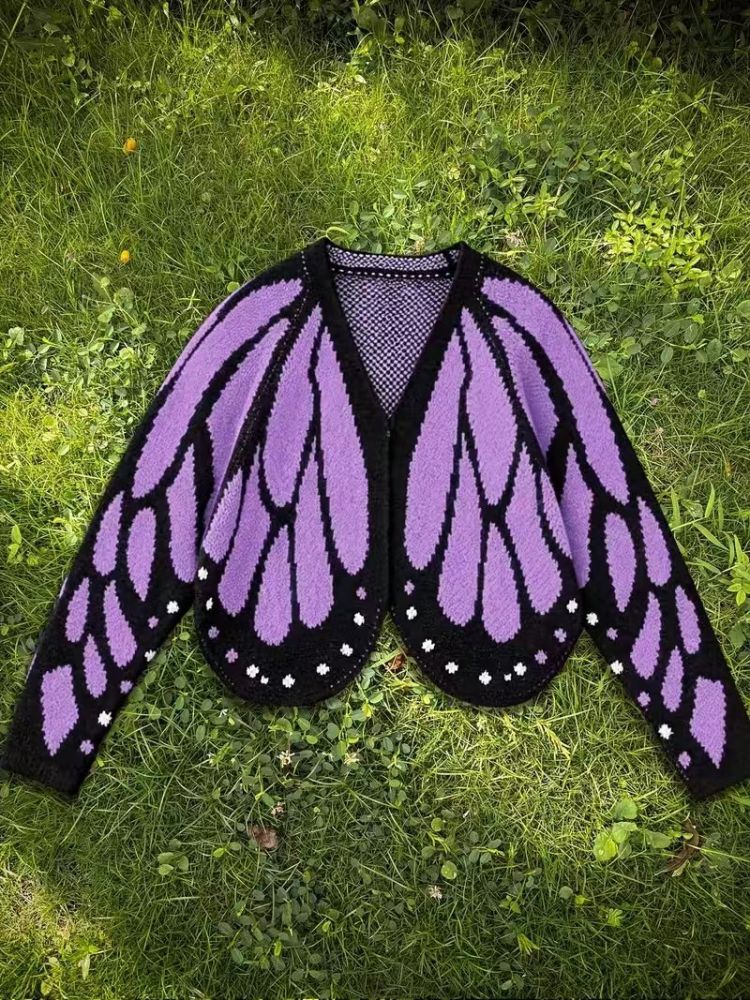 Cross-border Butterfly Knit Sweater, Bat Sleeve Knit Cardigan, Monarch Butterfly Cape, Butterfly Shawl, Color-Block Cardigan