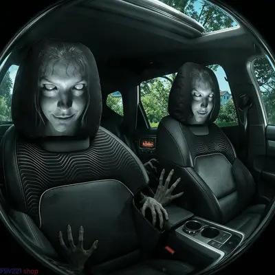 Elastischer Autokopfstützenbezug mit Porträtdruck, Halloween