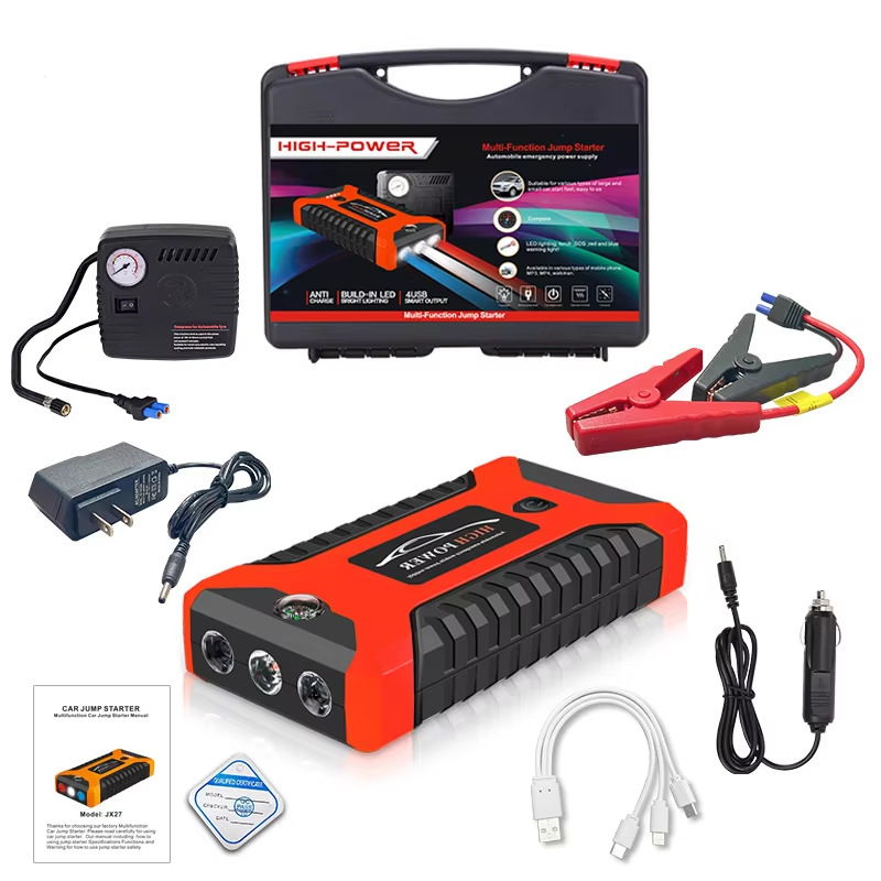 12V Portable Car Jump Starter with Air Compressor Emergency Start Power Bank Battery Booster