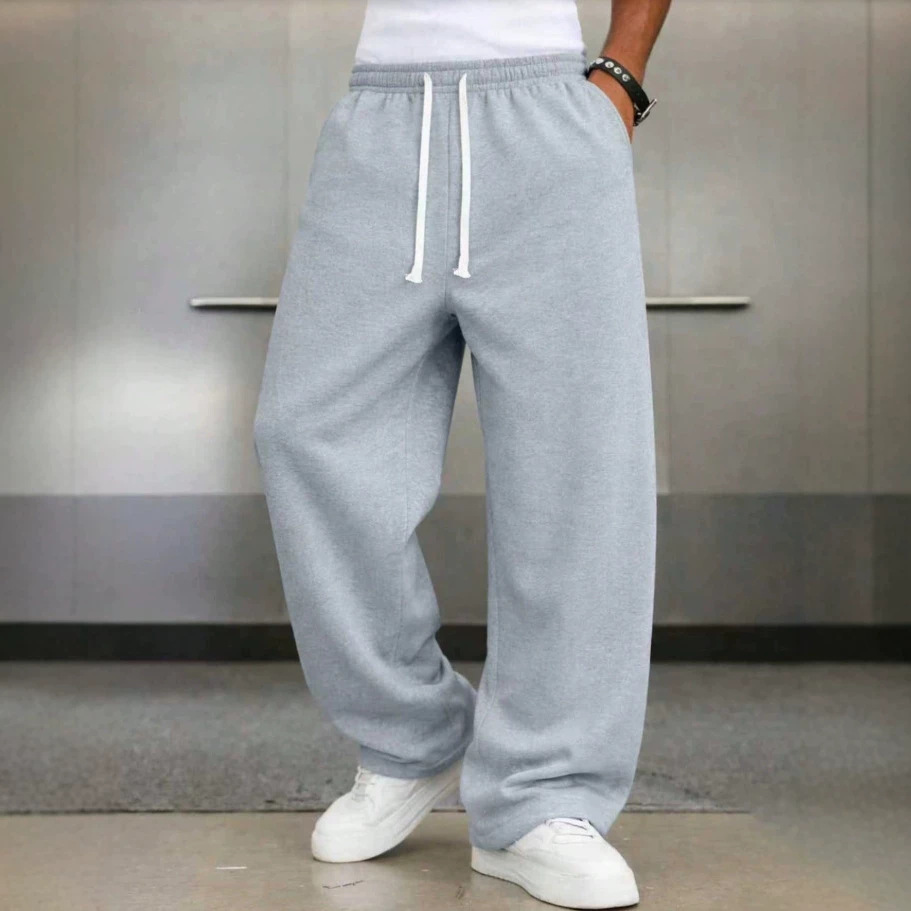 Cross-border Europe and America Men's High-Waist Drawstring Drape Floor-Length Casual Straight-Leg Pants, Versatile Loose Wide-Leg Sports Sweatpants