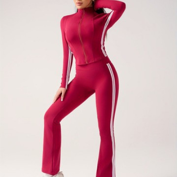 Women's Two-Piece Contrast Trim Yoga Set, Autumn, Outdoor Running and Fitness