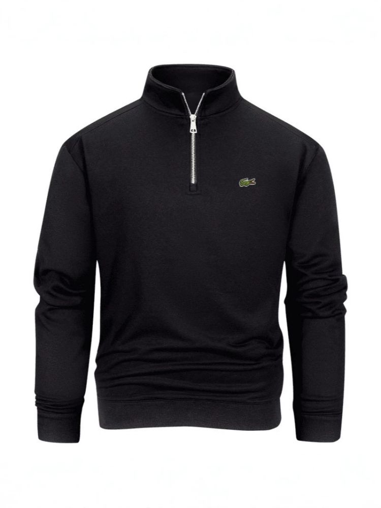 Half-Zip Terry Loop Sweatshirt with Embroidery, Autumn Winter