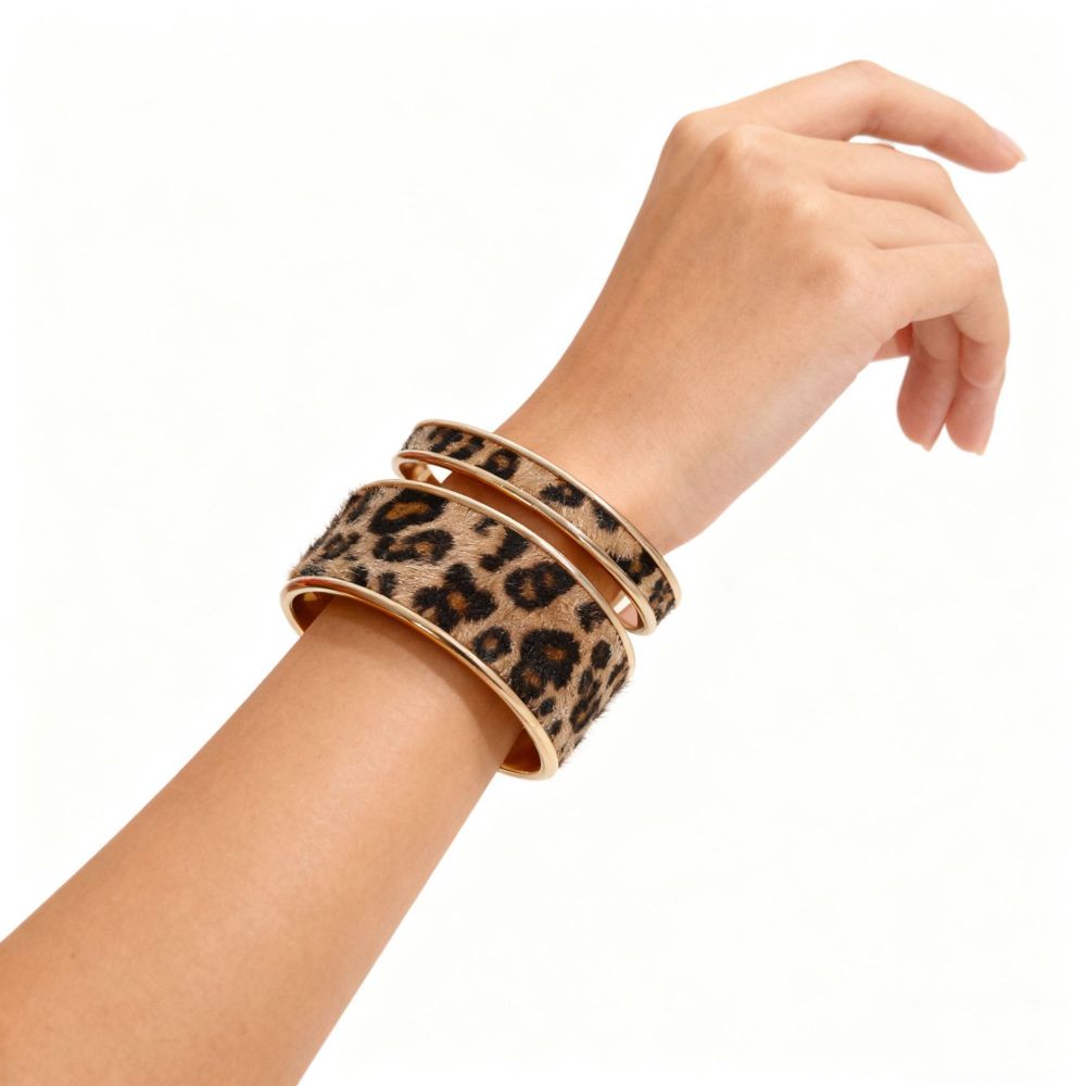 Vintage leopar desen açık bilezik, çekmen kumaş - 1