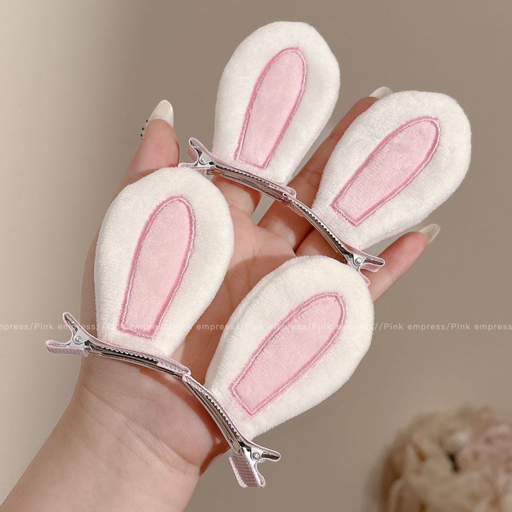 Children's Plush Bunny Ear Hair Clips, Princess Side Bangs Barrettes