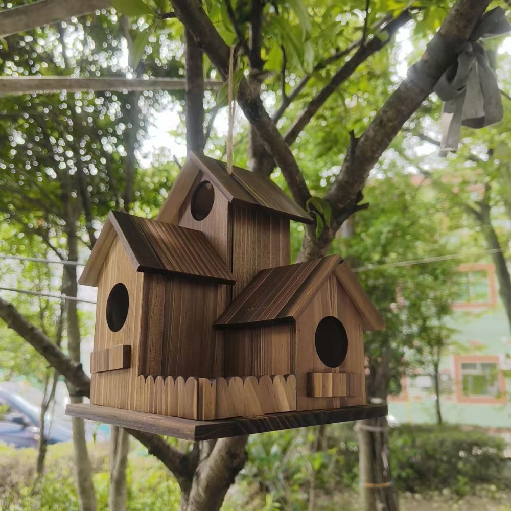 Vogelkäfig aus Massivholz für Papageien, 3 Zimmer, für draußen