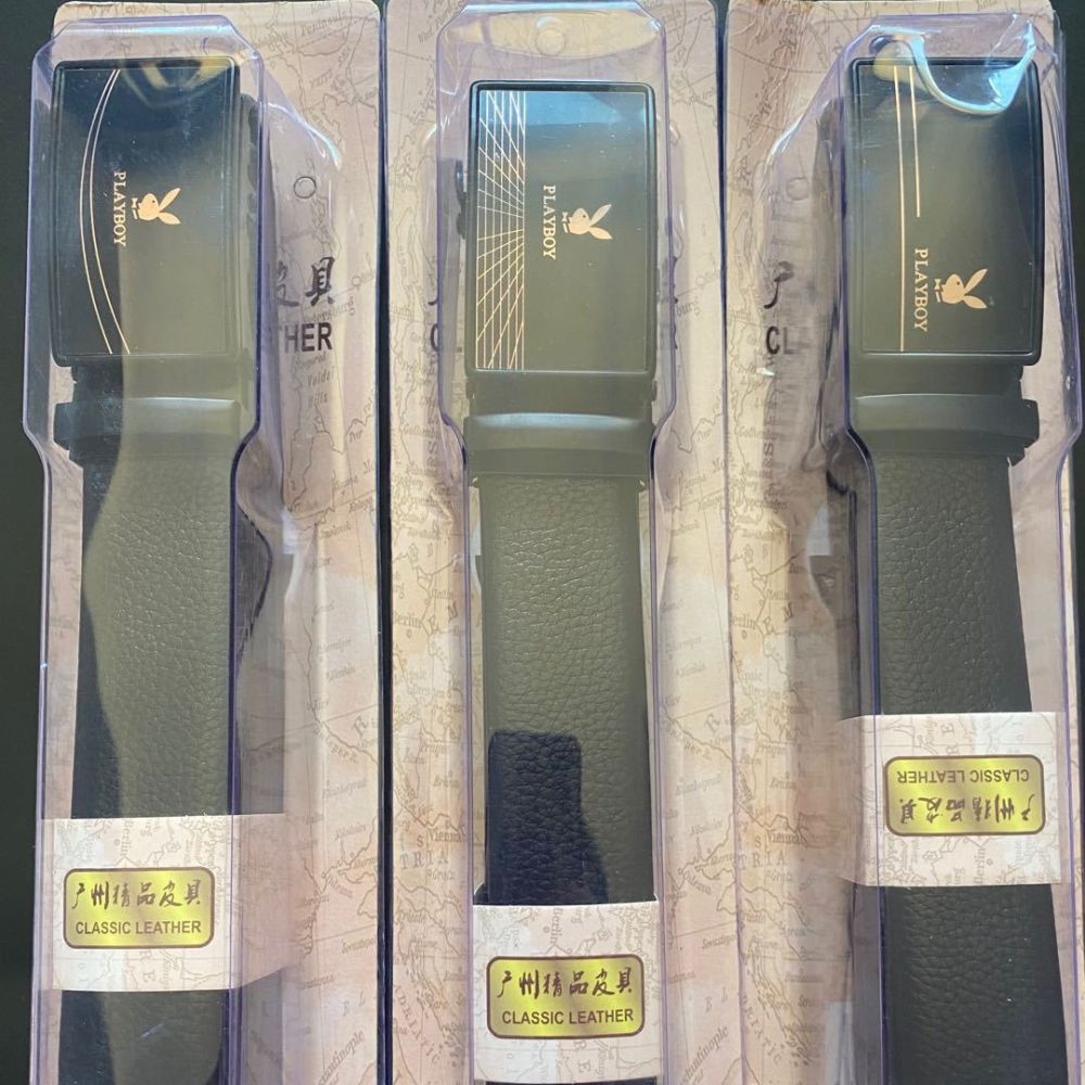 Playboy boxed display leather belt wholesale men's automatic buckle belt plastic box belt street stall business belt for men