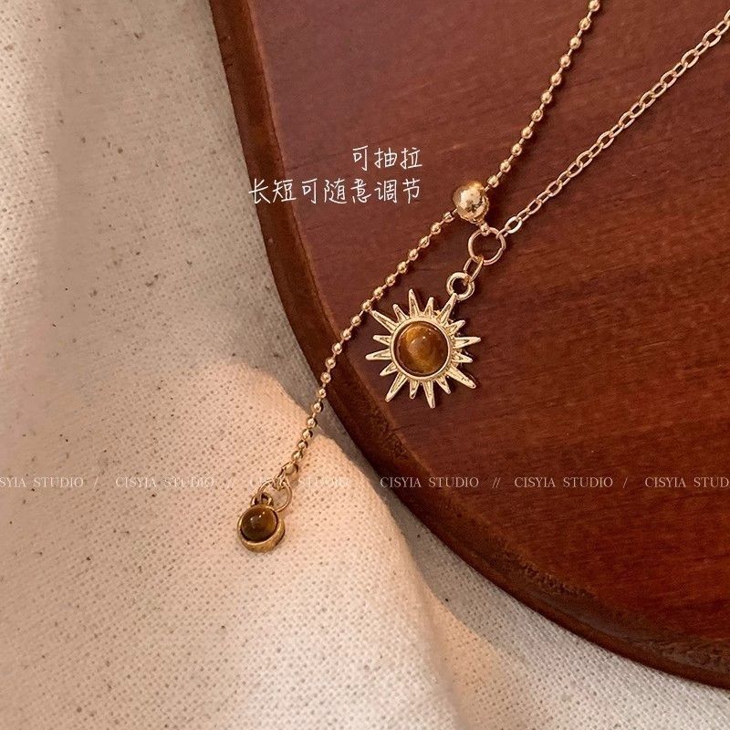Tiger's Eye Stone Pendant Necklace Women Vintage Elegant - 1