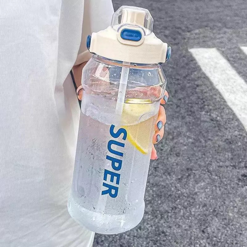 Großvolumige Sportflasche 2L Trendige Isolierflasche mit Strohhalm und Graduierung Tragbar Minimalistische Auslaufsichere Stoßfeste Wasserflasche - 4