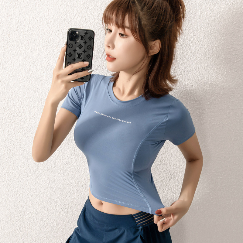 瑜伽服女上衣短袖露脐紧身弹力健身跑步背心速干透气运动T恤 热卖