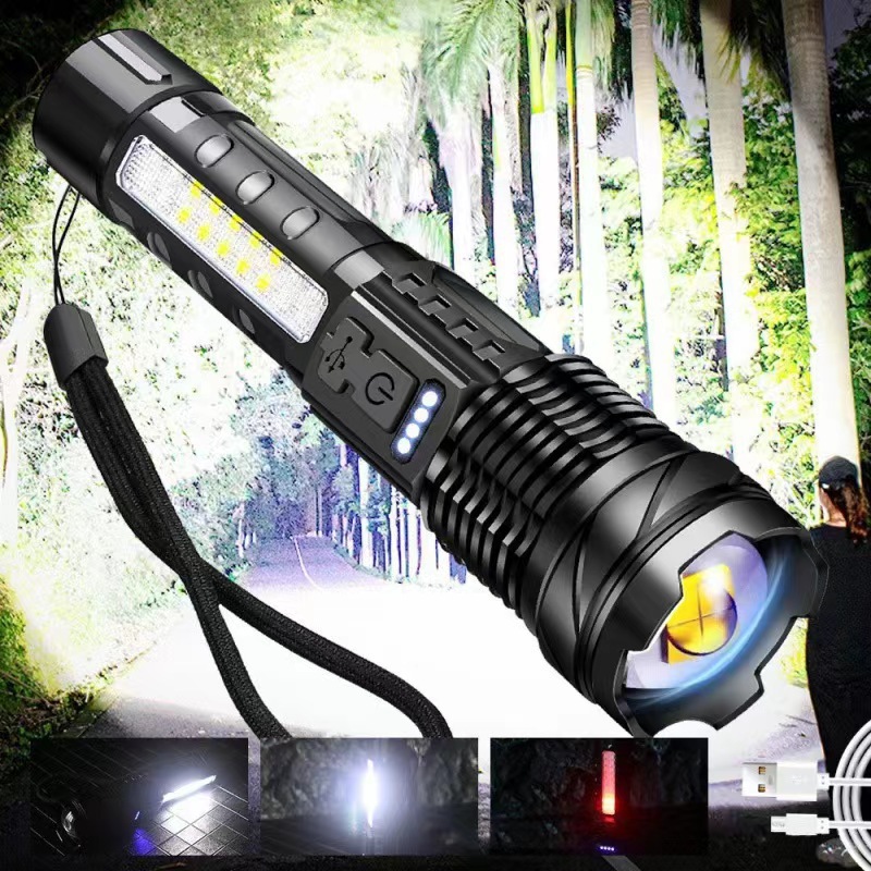 Cross-border A76 High-Power Flashlight, Rechargeable, Long-Lasting, Outdoor, Multifunctional, Long-Range Lighting Torch with Work Side Light